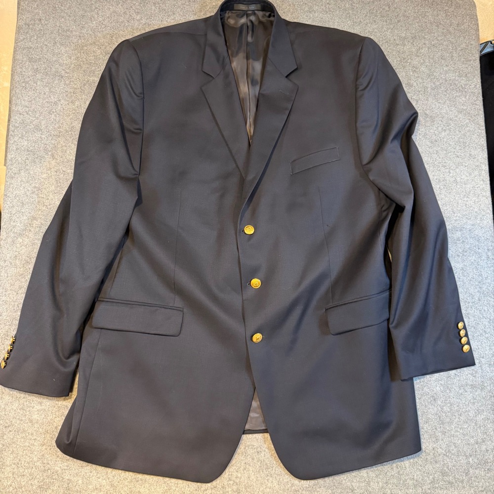 Ralph Lauren Mens Navy Blue 100% Wool Gold Crest Button Blazer Sport Coat 50XL